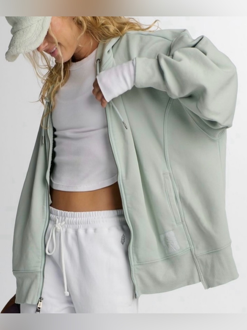 Free People Sprint to the Finish full zip hoodie - mint momentum
